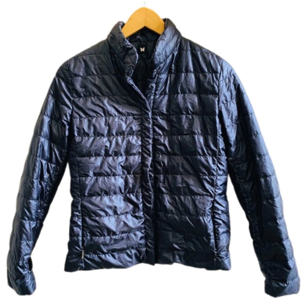 MaxMara dark blue lightweight down jacket, water repellant & hidden hood (XS, 0)